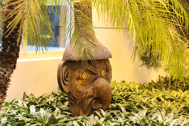 Wood carvings together with the plants.